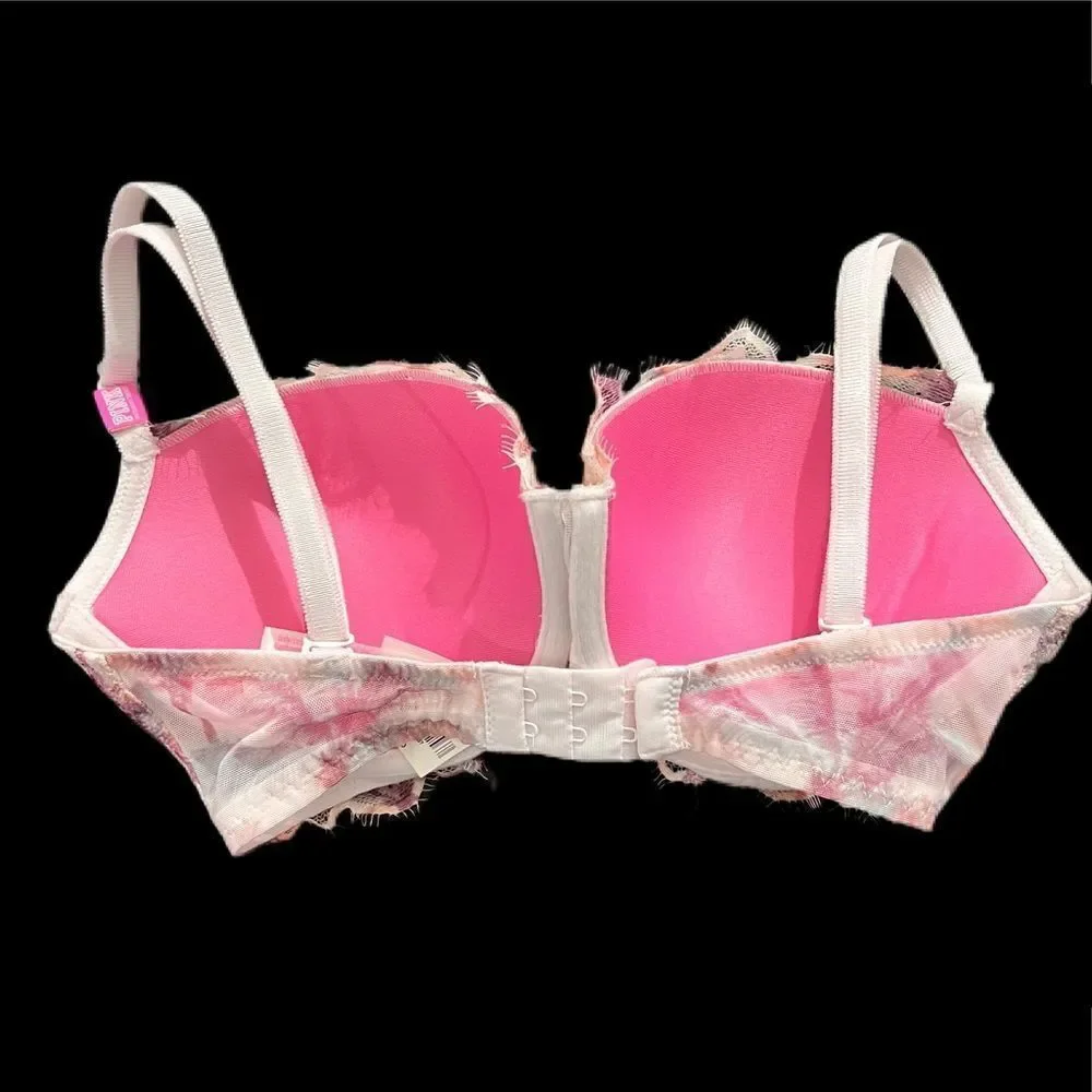 Victoria’s Secret Pink Date Push Up Padded underwire lace Bra Multicolor 32DD …